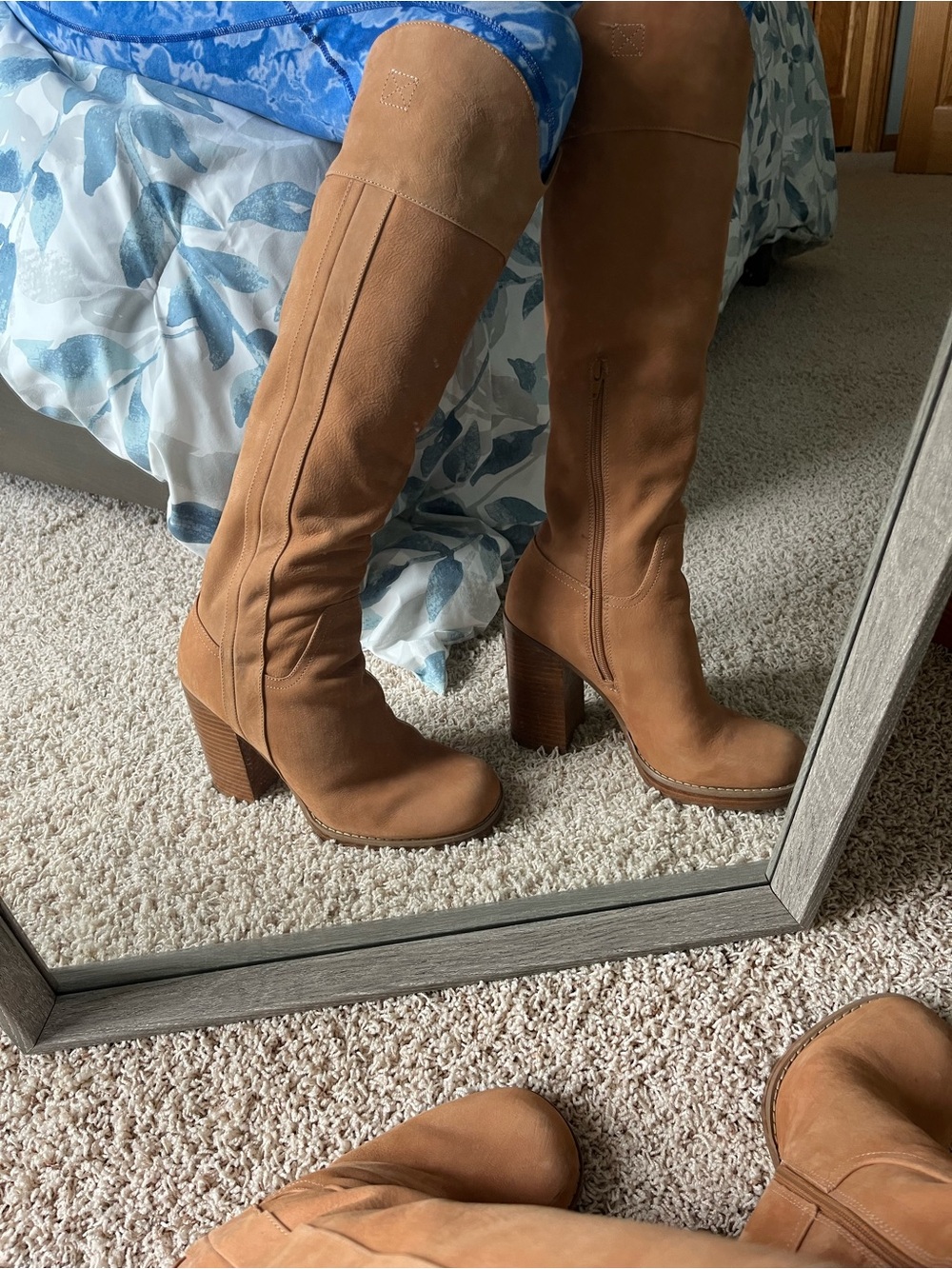 Jennifer Lopez Tan Suede Knee-High Block Heel Boots